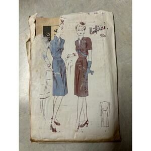 Vintage 1943‎ Butterick Pattern #2716 Misses One Piece Frock Dress Size 16 HTF